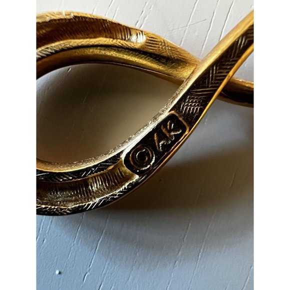 Gold tone Dangle Drop Post EARRINGS Elongated Figure 8 AK Designer - Picture 7 of 7